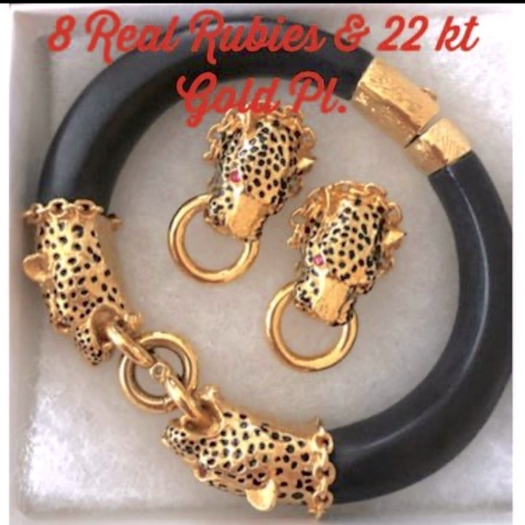 Franklin Mint Jewelry - Franklin Mint Bracelet AND Earrings 8 Genuine Rubies & 22 KT Gold Plated RARE